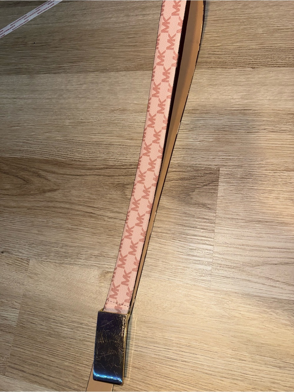 Michael Kors Pink Logo Webbing Belt with Gold Buckle